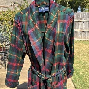 Vintage Ralph Lauren M USA made Plaid Robe Belted Blue Green